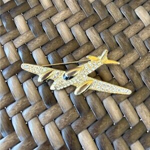 Vintage Gold Tone Airplane Jet Brooch Pin 3”. Good vintage condition.